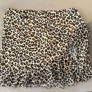 Women's Leopard Silk Mini Skirt with Frill - Size Medium